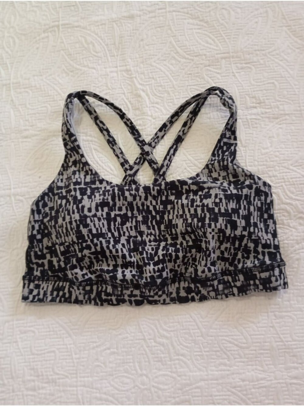 Lululemon Energy Bra Black & White Abstract Print Strappy Back Size 6